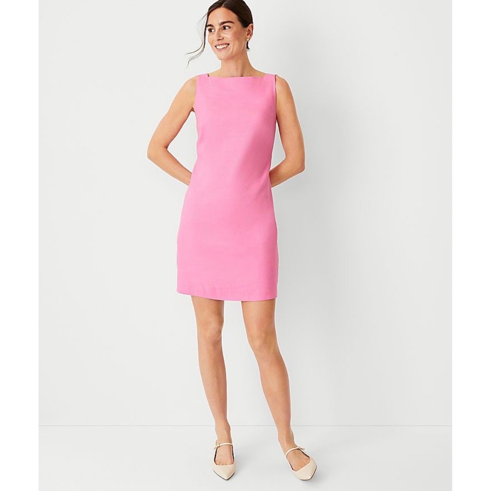 Ann Taylor Pink Sleeveless Boat Neck Shift‎ Mini Dress Solid Career Party Womens